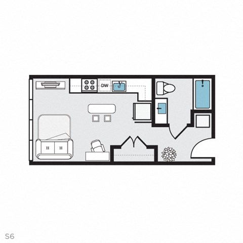 Floor plan for studio, 1 bath, 378 sqft
